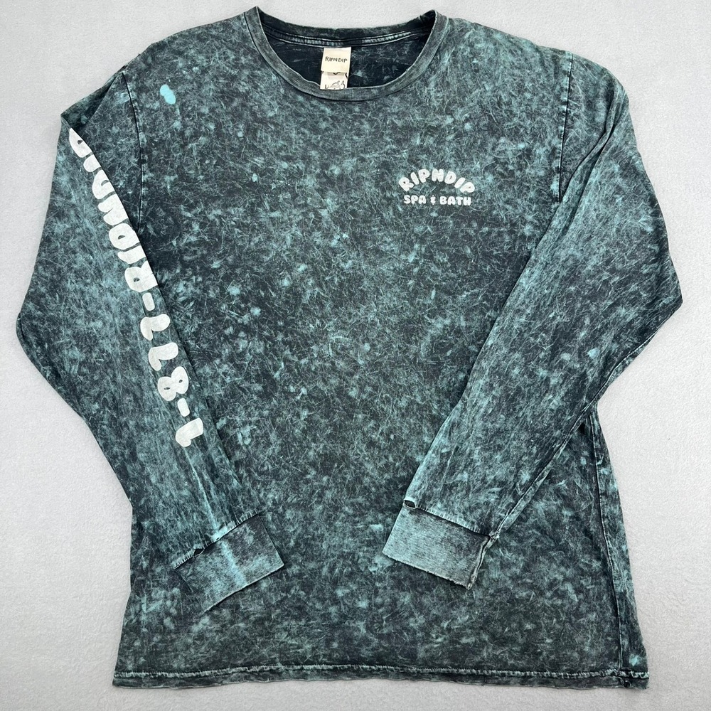 Ripndip Spa & Bath Acid Wash Long Sleeve Graphic Tee Mens Large Teal Black